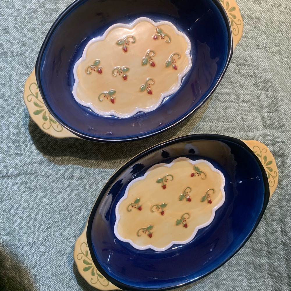 Navy and Cream Ceramic Baking Dishes set of two, small